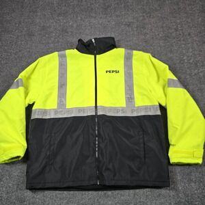 Pepsi Jacket Mens Large Yellow Zero Zone‎ Windbreaker Lined Hi Vis Reflective